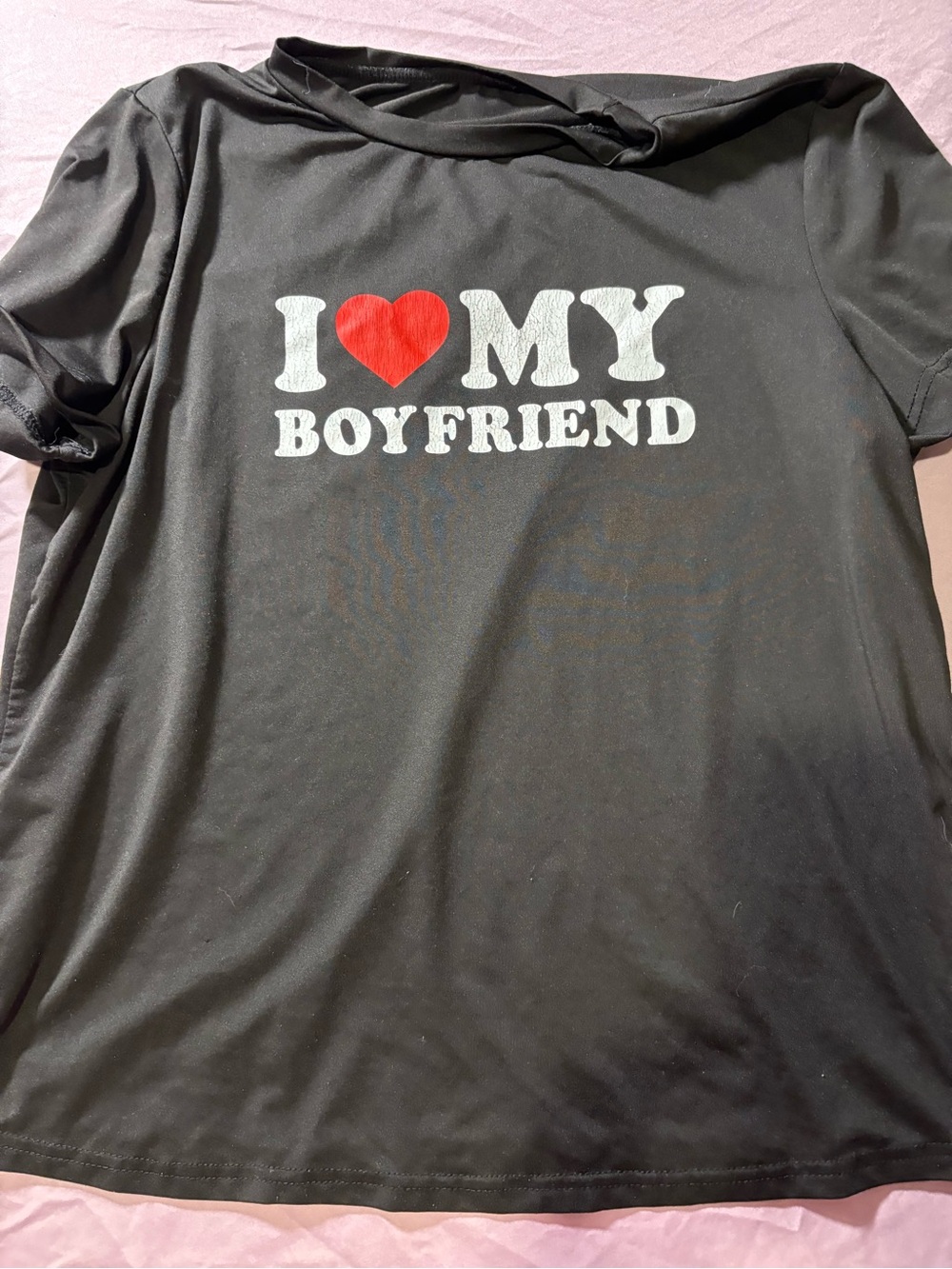 I Love My Boyfriend Graphic Tee - Black with Red Heart